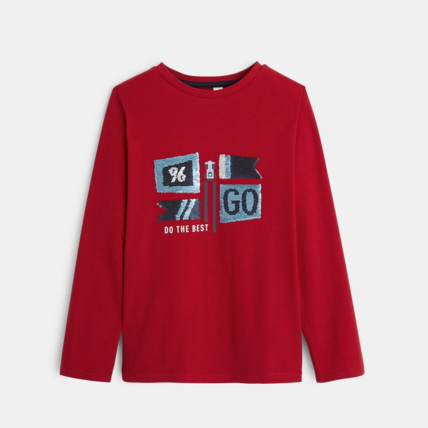 Avis T-shirt manches longues à sequins magiques rouge garçon OKAIDI 2