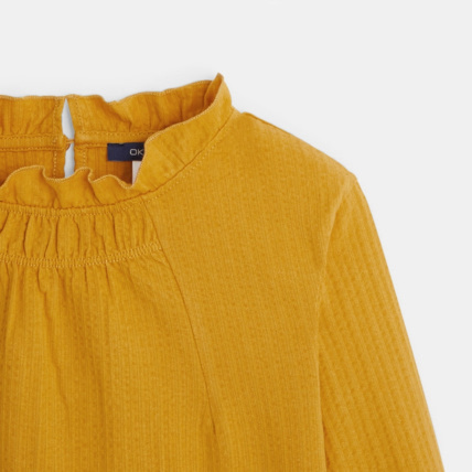 Avis Blouse unie à col volanté jaune fille OKAIDI 2