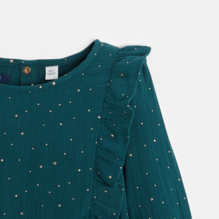 Avis Robe en gaze de coton à pois dorés verte fille OKAIDI 3