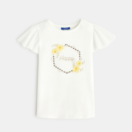 Avis T-shirt à message brodé blanc fille OKAIDI 2