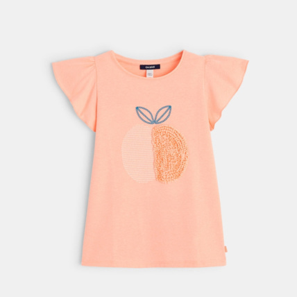 Avis T-shirt à sequins motif abricot rose fille OKAIDI 2