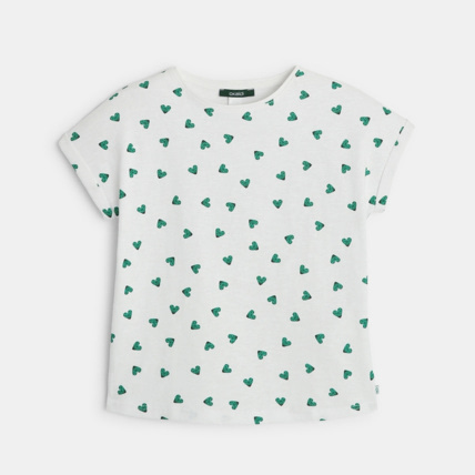 Avis T-shirt imprimé motif "petits coeurs-coccinelles" vert fille OKAIDI 2