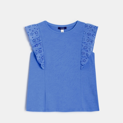 Avis T-shirt détail broderie anglaise bleu fille OKAIDI 1