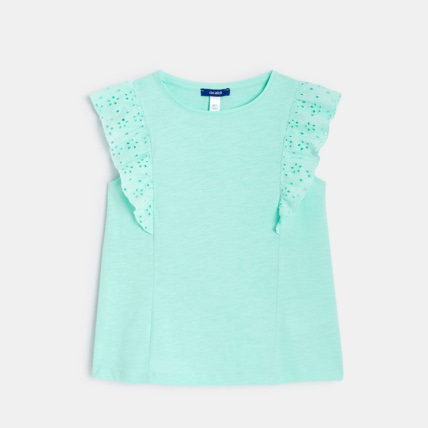 Avis T-shirt détail broderie anglaise bleu fille OKAIDI 1