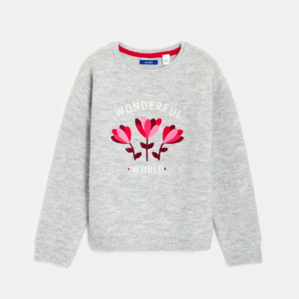 Pull brode de fleurs gris fille OKAIDI Comparateur Avis Prix
