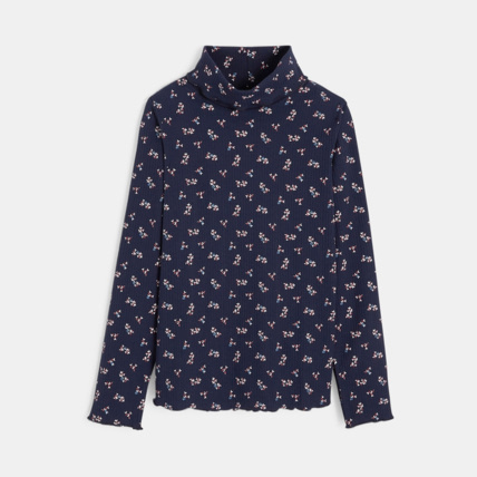 Avis T-shirt col roulé côtelé imprimé bleu fille OKAIDI 2