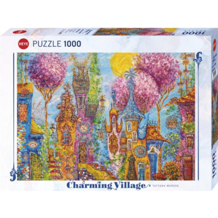 Avis Puzzle 1000 pièces charming village pink trees HEYE 1