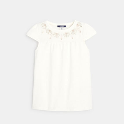 Avis T-shirt broderies et sequins blanc fille OKAIDI 1