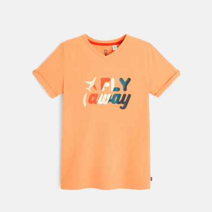 Avis T-shirt manches courtes motif avion orange garçon OKAIDI 1