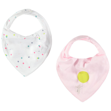 Avis Lot de 2 bavoirs forme bandana blanc à pois / rose à print fantaisie Prémaman 1