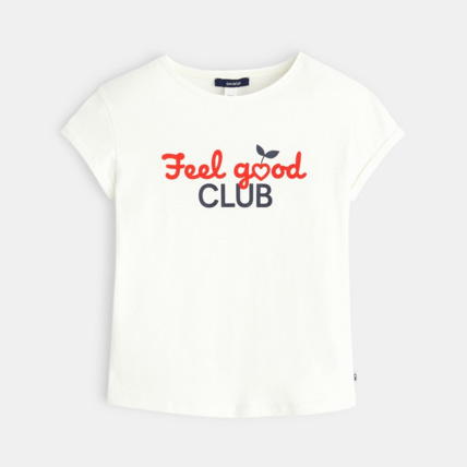 Avis T-shirt manches courtes à message FEEL GOOD CLUB blanc fille OKAIDI 1