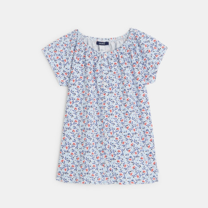 Avis T-shirt imprimé à encolure élastiquée bleu fille OKAIDI 1