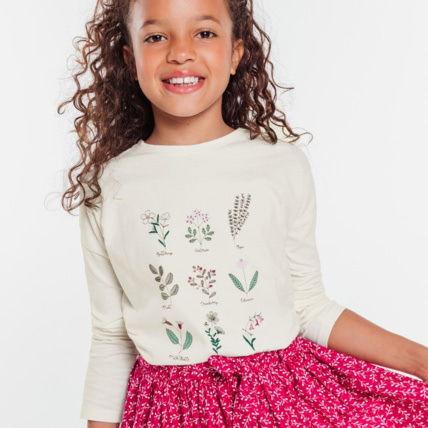 Avis T-shirt manches longues motif herbier vert fille OKAIDI 1