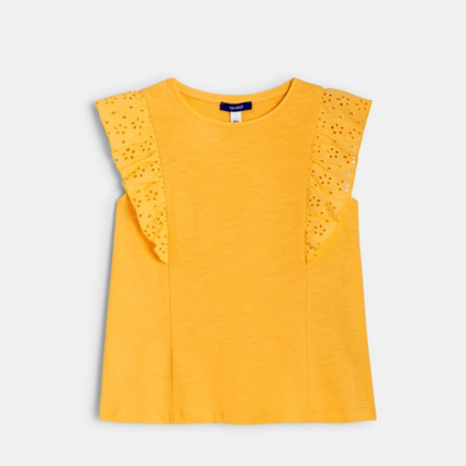 Avis T-shirt détail broderie anglaise jaune fille OKAIDI 2