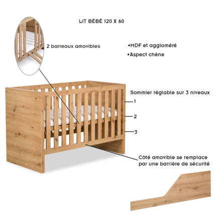 Avis Lit bébé évolutif avec barrière de sécurité AMELIA  Mon Mobilier Design 7