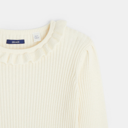 Avis Pull côtelé à col collerette blanc fille OKAIDI 2