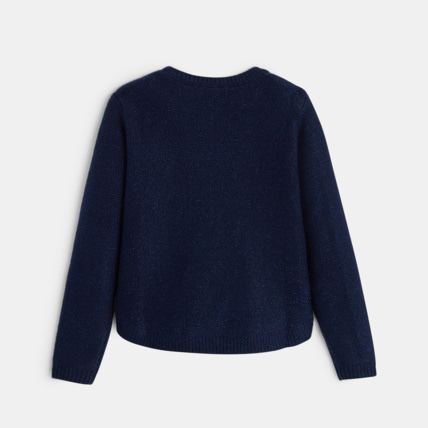 Avis Pull au point mousse et motifs étoiles en sequins bleu fille OKAIDI 3