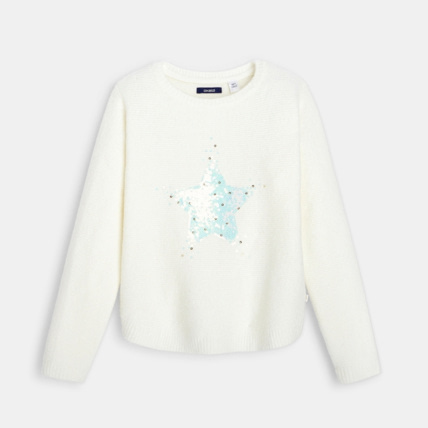 Avis Pull au point mousse et motif sequins beige fille OKAIDI 1