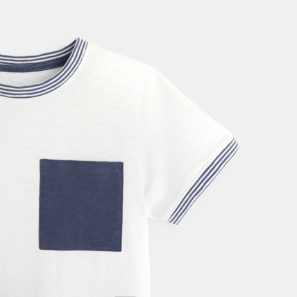 Avis T-shirt rayé en jersey piqué blanc garçon OKAIDI 2
