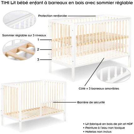 Avis Lit bébé enfant à barreaux en bois avec sommier réglable TIMI KLUPS 8
