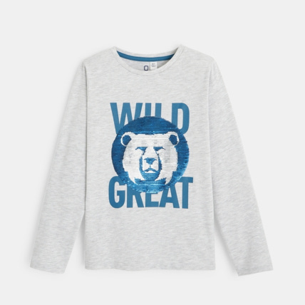 Avis T-shirt sequins magiques Wild gris garçon OKAIDI 1