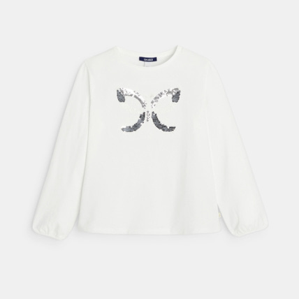 Avis T-shirt à motif Papillon brodé de sequins blanc fille OKAIDI 1