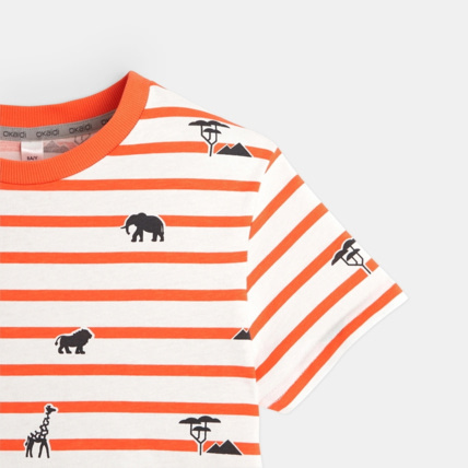 Avis Pyjama d'été rayé et imprimé orange garçon OKAIDI 3