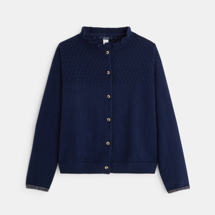 Avis Gilet fin en maille fantaisie bleu fille OKAIDI 1