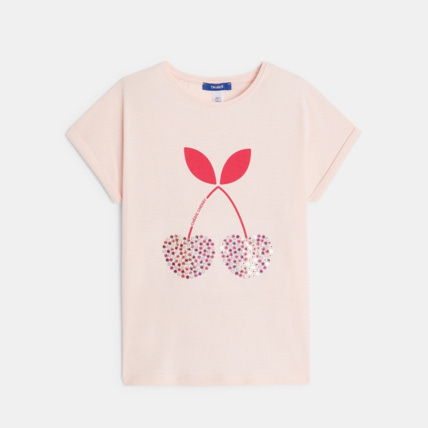 Avis T-shirt à sequins motif cerise rose fille OKAIDI 1