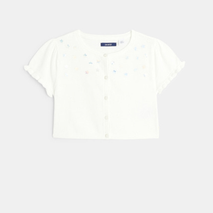 Avis Boléro en maille fine et sequins fleuris blanc fille OKAIDI 1