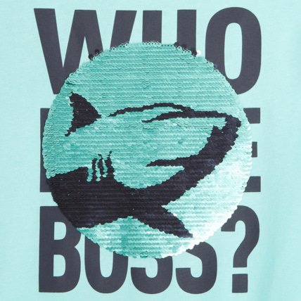 Avis T-shirt sequins magiques message et animal bleu garçon OKAIDI 3