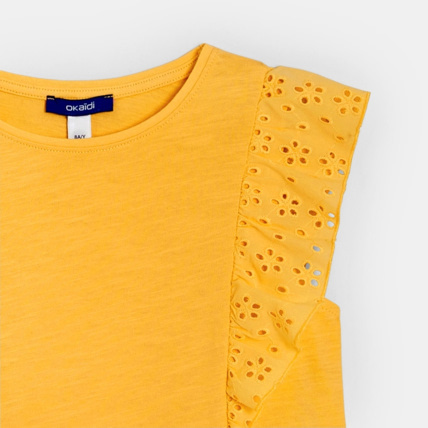 Avis T-shirt détail broderie anglaise jaune fille OKAIDI 3