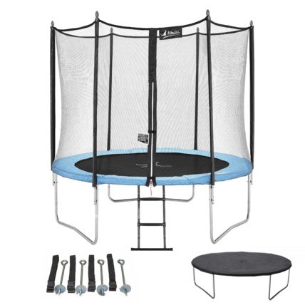 Avis Trampoline de jardin 250 cm + filet de sécurité + échelle + bâche de protection + kit d'ancrage Kangui 1
