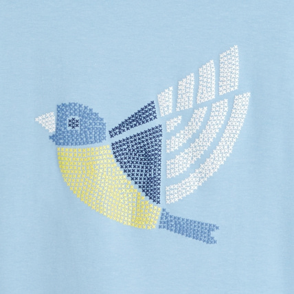 Avis T-shirt imprimé oiseau point de croix bleu fille OKAIDI 2