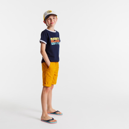 Avis Bermuda slim en toile unie jaune garçon OKAIDI 1