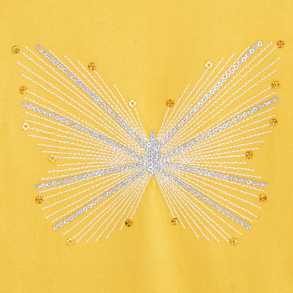 Avis T-shirt coton bio sequins et broderies papillon jaune fille OKAIDI 2