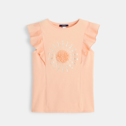 Avis T-shirt à volants et fleur en tulle orange fille OKAIDI 1