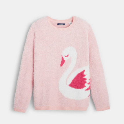 Avis Pull fluffy jacquard cygne rose fille OKAIDI 2