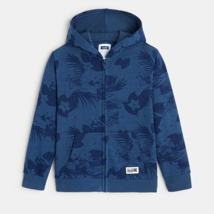 Avis Sweat molleton zippé fleuri à capuche bleu garçon OKAIDI 1