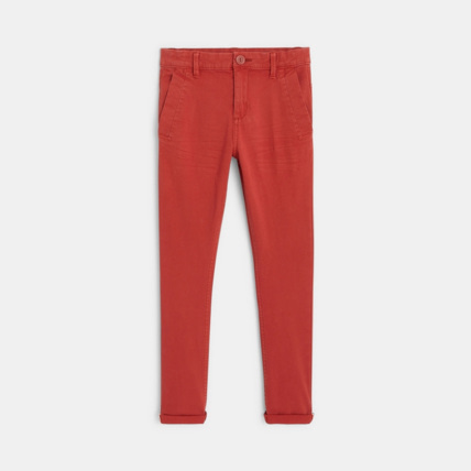 Avis Pantalon chino en twill de coton uni rouge garçon OKAIDI 1