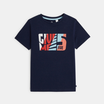 Avis T-shirt à message "Give me five" bleu garçon OKAIDI 1