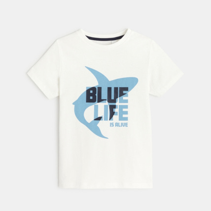 Avis T-shirt à message "Blue Life is alive" blanc garçon OKAIDI 2