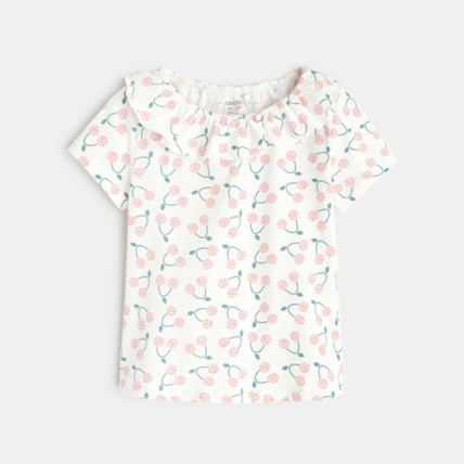 Avis T-shirt col volanté maille fantaisie rose OBAÏBI 1
