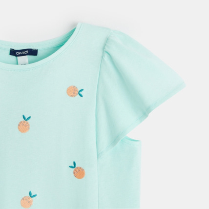 Avis T-shirt manches courtes broderies Ananas turquoise fille OKAIDI 2