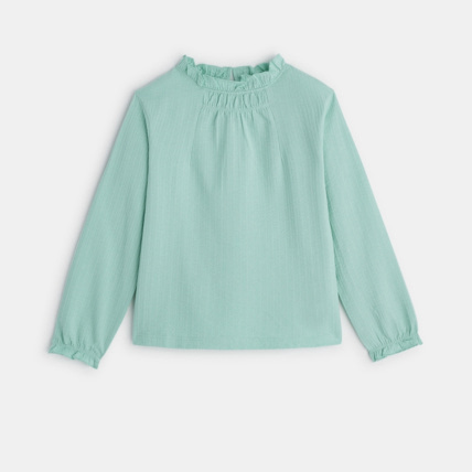 Avis Blouse unie à col volanté verte fille OKAIDI 1