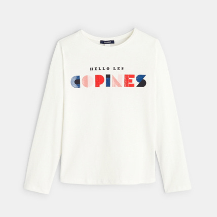Avis T-shirt à message "Hello les copines" blanc fille OKAIDI 2
