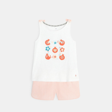 Avis Pyjama d'été motifs fleurs et grenades blanc fille OKAIDI 1