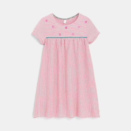 Avis Robe rayée et brodée rose fille OKAIDI 1