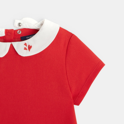 Avis Robe unie plissée à col Claudine rouge fille OKAIDI 3