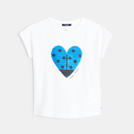 Avis T-shirt à sequins magiques Motif Coccinelle bleu fille OKAIDI 2
